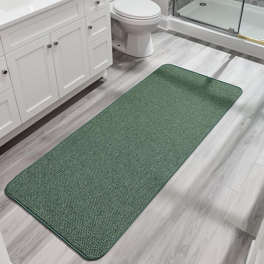 Bosap Bath Mat,Ultra Thin Bathroom Runner Rugs,Large Bath Mats for Bathroom,Quick Dry,Non-Slip,Machine Washable,Low Pile,Bath Rug,Shower Outside,Sink,Home Decor Accessories.Green,2'x6'(24x72inch)