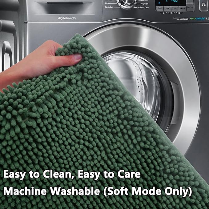 BOANKODU Bathroom Rugs Sets 2 Piece, Extra Soft Chenille Bath Mat Absorbent Bathroom Rug, Bathroom Mat with PVC Non-Slip Bottom, Machine Washable Bath Rugs (32x20 Inch + 24x16 Inch, Dark Green)