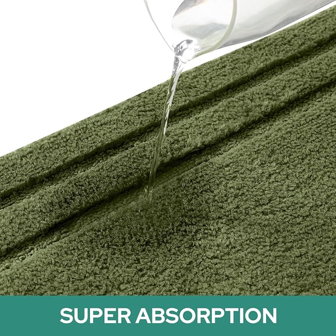 HOMEIDEAS Olive Green Bathroom Rugs Set of 3, Non Slip Bath Mats | Super Absorbent, Plush Microfiber, Machine Washable, Stain Resistant, Easy Care, Perfect for Modern Bathroom Decor