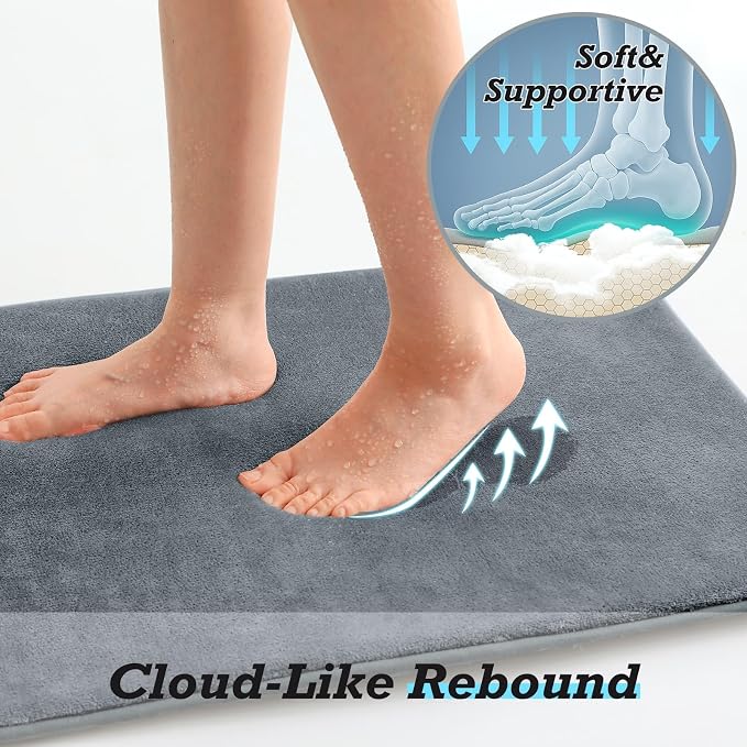 Bathroom Rugs Sets 3 Piece, Non-Slip & Quick Dry Bath Mat Set, Ultra Soft Velvet Bath Rugs for Bathroom, Toilet and Shower Floor, Grey