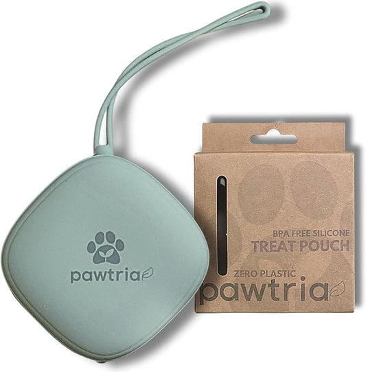 Pawtria BPA free Silicone Dog Treat Pouch, Matte Green | Small Training Bag, Portable, Leash Attachable, Food Grade, Poop Bag Holder