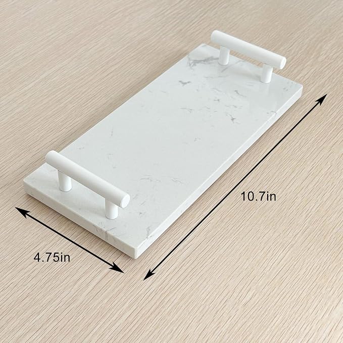 XZHXFX Guest Towel Holder Tray for Bathroom,Marble Slab with Handles -Napkin Holder for Kitchen - Bathroom Tray (White,Small)