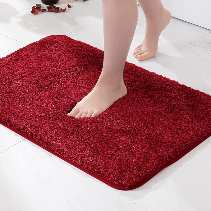 MIULEE Red Bathroom Rugs Set 2 Piece Soft Bath Mats 20x20+20x32 Inch | Absorbent Microfiber Bath Mat and U-Shaped Toilet Rug, Non Slip, Quick Dry, for Bathroom Floor Tub Showers, Machine Washable