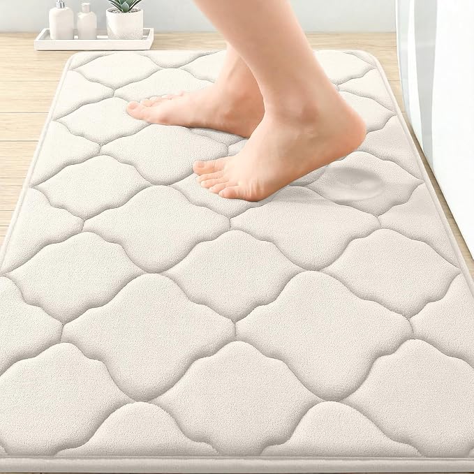 OLANLY Memory Foam Bath Mat Rug 30x20, Ultra Soft and Absorbent Bathroom Rugs, Non-Slip, Comfortable, Machine Washable Bath Carpet for Bathroom Floor, Tub, Shower and Home Decor Accessories, Ivory | Thick Absorbent Carpet, Non-Slip Backing, Machine Was...