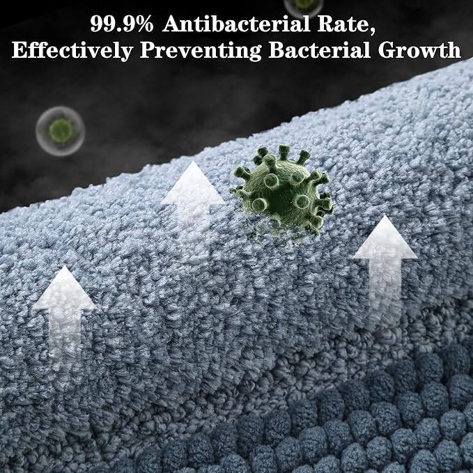 Kmson Ombre Chenille Bathroom Rugs, 24"x36" Non-Slip Bath Mat for Shower Floor & Bathtub, Ultra Soft Washable Shaggy, Fluffy Thick Water Absorbent Microfiber Blue