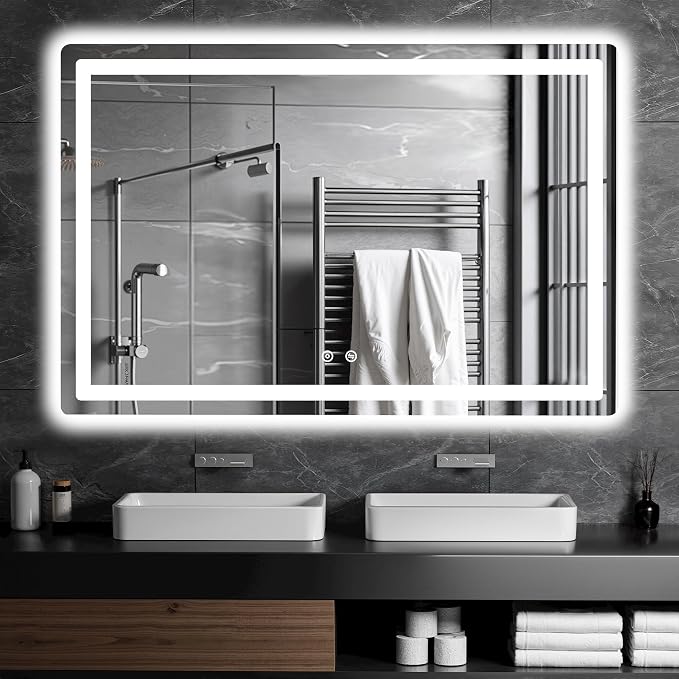 TRAHOME LED Bathroom Vanity Mirror with Lights, 30"x45" Lighted Wall Mirror | Front and Backlit, Anti Fog, Dimmable 3 Color Lighting, Memory Function, Shatterproof Glass, Plug in or Hardwired