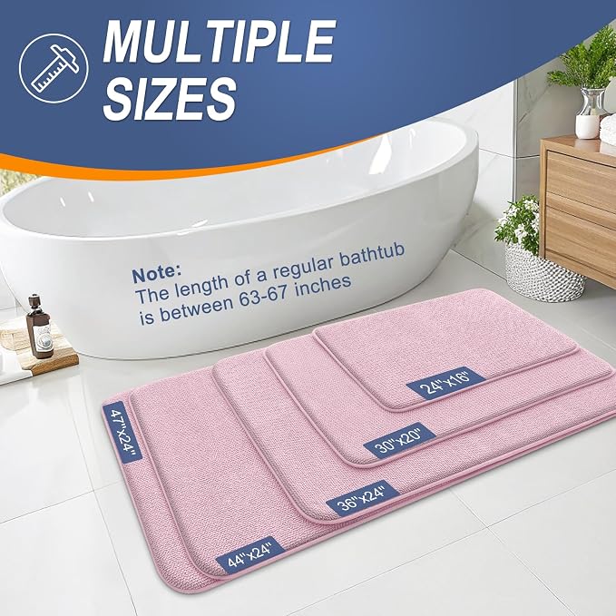 OLANLY Memory Foam Bathroom Runner Rugs 47x20, Long Bath Mats, Dusty Rose | Soft Quick Dry Bath Rugs, Non-Slip, Absorbent Machine Washable Mat for Bathroom Floor, Tub and Shower, Home Decor Accessories