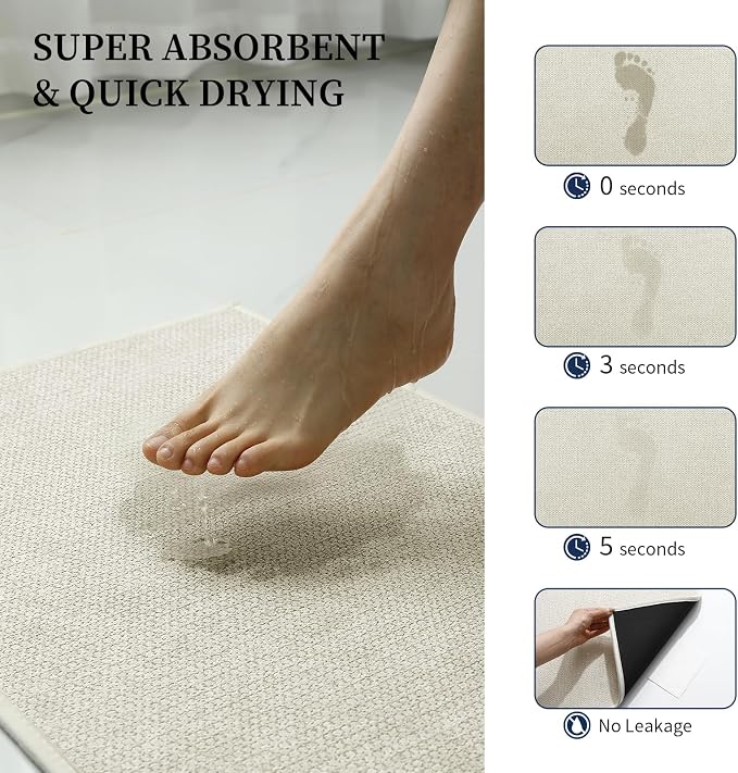 Beige Bathroom Rugs Sets 2 Piece, Quick Dry Thin Bath Mat with Toilet Rug, Non Slip Absorbent Machine Washable, Bath Rugs for Tub Sink Home Decor (17"x24" + 17.5"x24" U-Shaped)