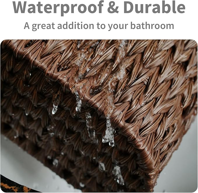 GRANNY SAYS Toilet Paper Storage Basket with Lid, Woven Toilet Paper Holder, Waterproof Bathroom Organizers and Storage, Wicker Basket for Bathroom Storage, Brown
