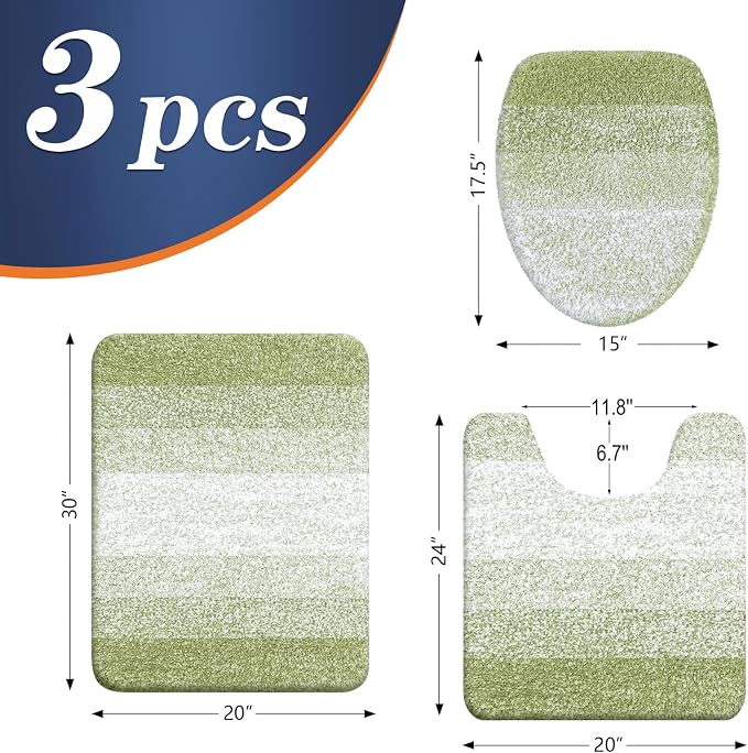 OLANLY Bathroom Rugs Sets 3 piece, Soft Microfiber Absorbent Bath Mat, U-Shaped Contour Toilet Mat and Toilet Lid Cover, Quick Dry, Machine Washable, Toilet Cover and Rug Set for Floor, Mustard Yellow