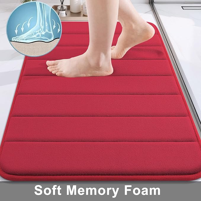Buganda Memory Foam Bath Mat 35.4 x 24, Ultra Soft Absorbent Bathroom Rugs | Red, Machine Washable Quick Dry Bath Mats for Bathroom Floor, Shower and Tub, Home Decor Accessories
