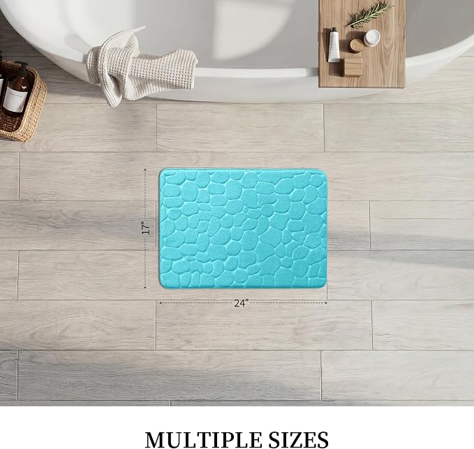 YIHOUSE Memory Foam Bath Mat Cobblestone Bathroom Rugs Super Water Absorbent Bath Mats for Bathroom Machine Washable Bath Rugs(17 x 24,Teal)