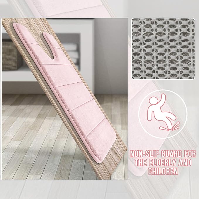 Yimobra Memory Foam Toilet Bath Mat U-Shaped, 24 X 20 Inches,Soft and Comfortable, Super Water Absorption, Non-Slip, Machine Wash and Easier to Dry for Bathroom Commode Contour Rug, Pink