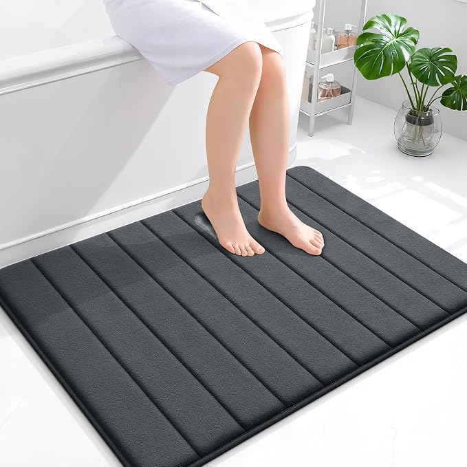OLANLY Memory Foam Large Bath Mat 40x32, Super Soft Absorbent Bathroom Rugs | Dark Gray, Quick Dry Bath Rug, Machine Washable Shower Floor Mats, Bathmat Carpet for Bathroom Floor, Tub and Shower