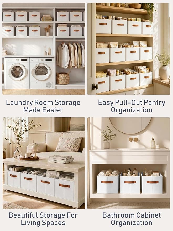 6 Pack Large Closet Storage Baskets Bins for Shelves, Collapsible Fabric Closet Organizers and Storage with Polyester Handles, Decorative Baskets for Organizing Clothes, Towels, Linen Closet 16x12x10"