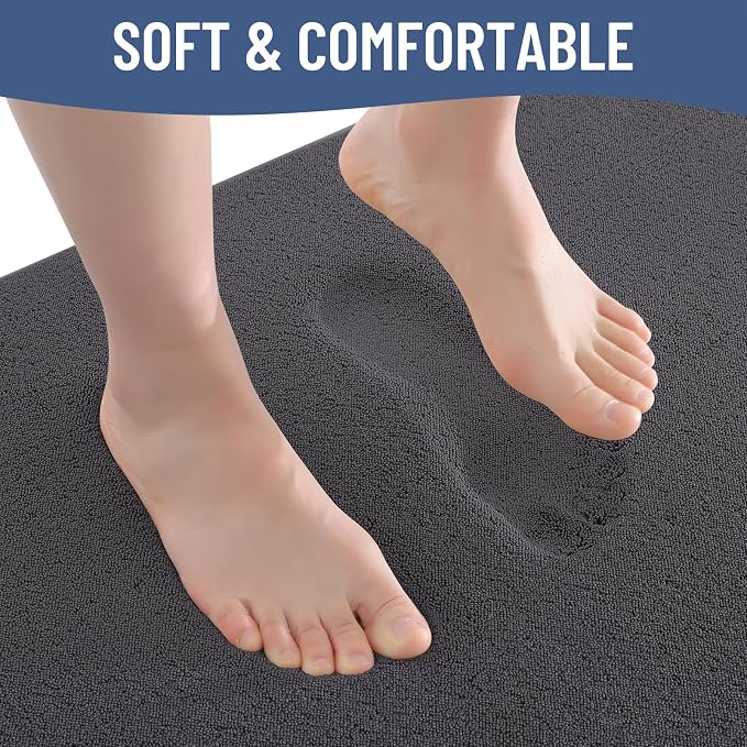 Smiry Memory Foam Bath Mat 44x32, Extra Soft Absorbent Bathroom Rugs | Dary Grey Quick Dry, Machine Washable Bath Mats for Bathroom, Shower, Tub and Home Decor Accessories