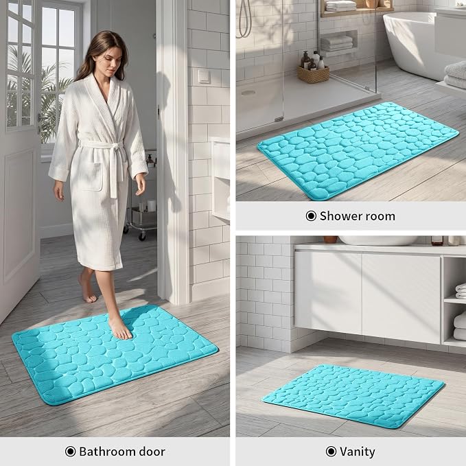 YIHOUSE Memory Foam Bath Mat Cobblestone Bathroom Rugs Super Water Absorbent Bath Mats for Bathroom Machine Washable Bath Rugs(17 x 24,Teal)