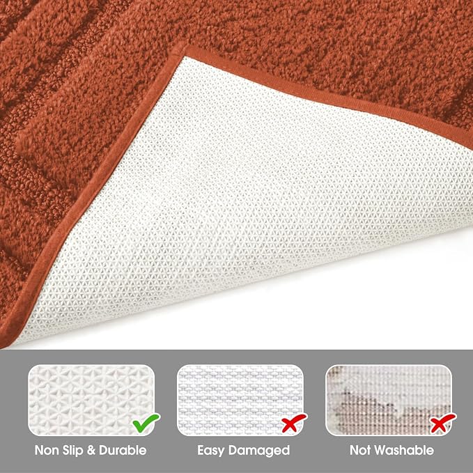 HOMEIDEAS Burnt Orange Bath Rugs Set of 3, Non Slip Bath Mats | Super Absorbent, Plush Microfiber, Machine Washable, Stain Resistant, Easy Care, Perfect for Modern Bathroom Decor