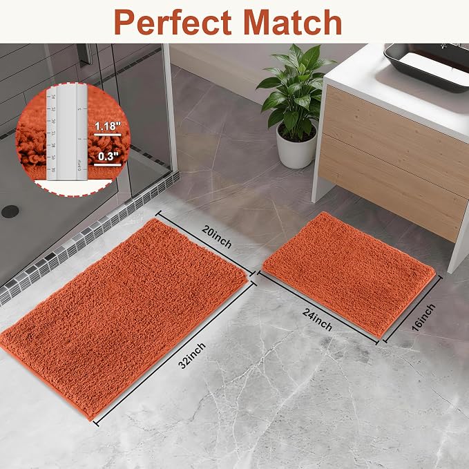 Bathroom Rugs Sets 2 Piece Non Slip Washable Bath Mat Set | Soft Absorbent bathroom mat set Microfiber bathroom floor mat Rubber Backed bath rug set for Floor, Tub and Shower
