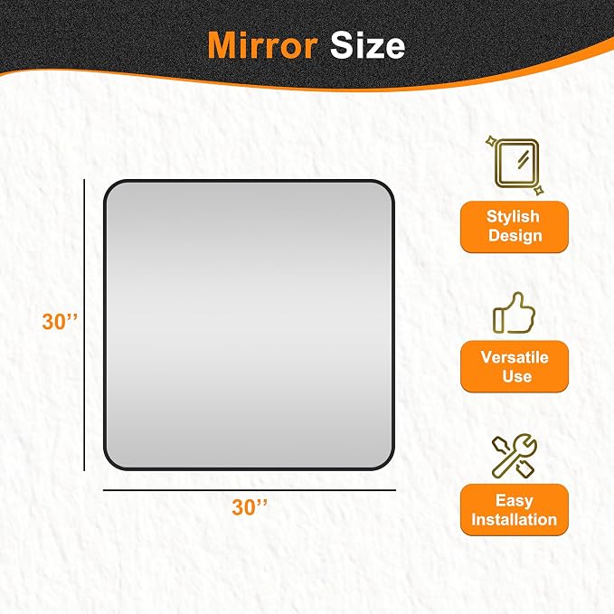 Delma Bathroom Vanity Mirror, Black Framed Mirror for Over Sink, 30x30 | HD glass, distortion-free for makeup and grooming, Sturdy frame, all mounting hardware, hangs horizontal or vertical