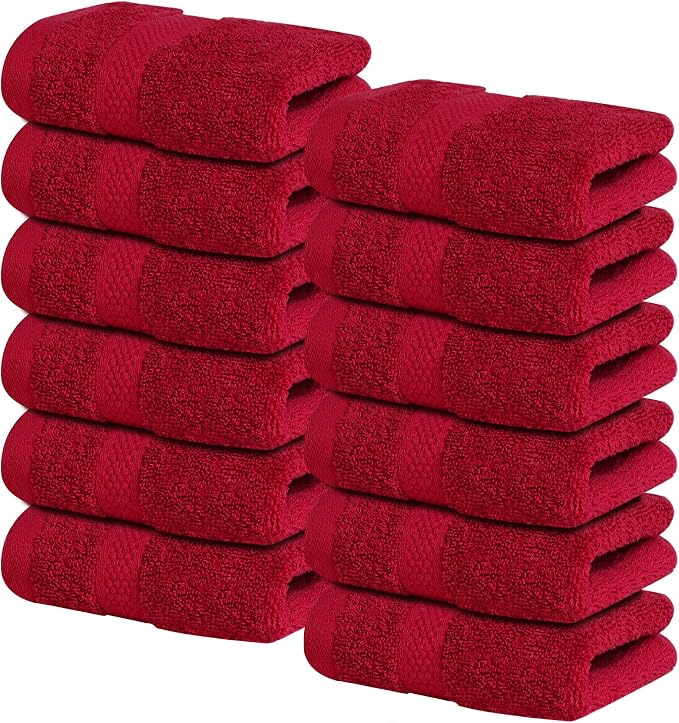 Infinitee Xclusives 100% Cotton Luxury Wash Cloths for Showering - 12 Pack | Washcloths [13x13] - Soft and Absorbent Face Towels for Bathroom Wash Clothes - Gym, Spa & Hotel Use