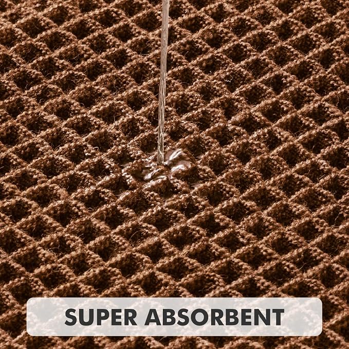 MIULEE Set of 2 Waffle Bathroom Rugs Boho Bath Mat Mocha 17"x24"+17"x48" | Non Slip, Super Absorbent, Washable, Ultra Soft, Rubber Backed, Small Bath Rug and Bathroom Runner for Floor Tub Shower