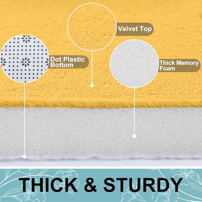 Smiry Memory Foam Bath Mat 59x24, Extra Soft and Absorbent Bathroom Rugs | Yellow, Quick Dry Machine Washable Non-Slip Bath Mat for Bathroom Floor, Shower and Tub