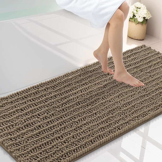 Smiry Bathroom Rugs 59X24, Extra Soft Rubber Backing Chenille Bath Mats | Camel Machine Washable Non Slip Quick Dry Bath Mats for Bathroom Floor, Tub, Shower, Home Decor Accessories
