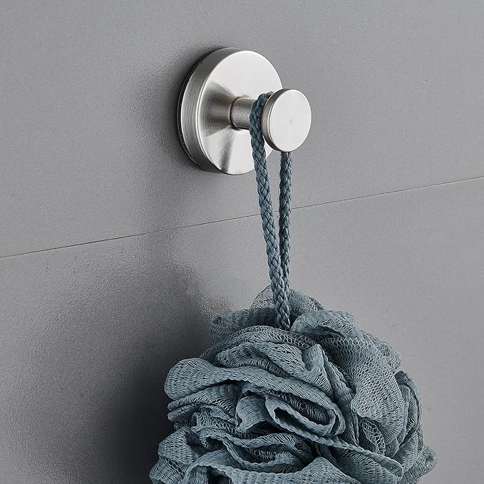 Suction Cup Hooks for Shower, Wreath Hangers for Front Door, Glass Door & Window - Strong Towel, Bath Robe, Loofah Hook Holder for Hanging up to 15 lbs - Waterproof (Silver, 2 Pack)