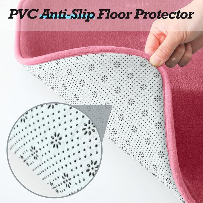 Bathroom Rugs Sets 2 Piece, Non-Slip & Quick Dry Bath Mat Set, Ultra Soft Velvet Bath Rugs for Bathroom, Toilet and Shower Floor, Pink