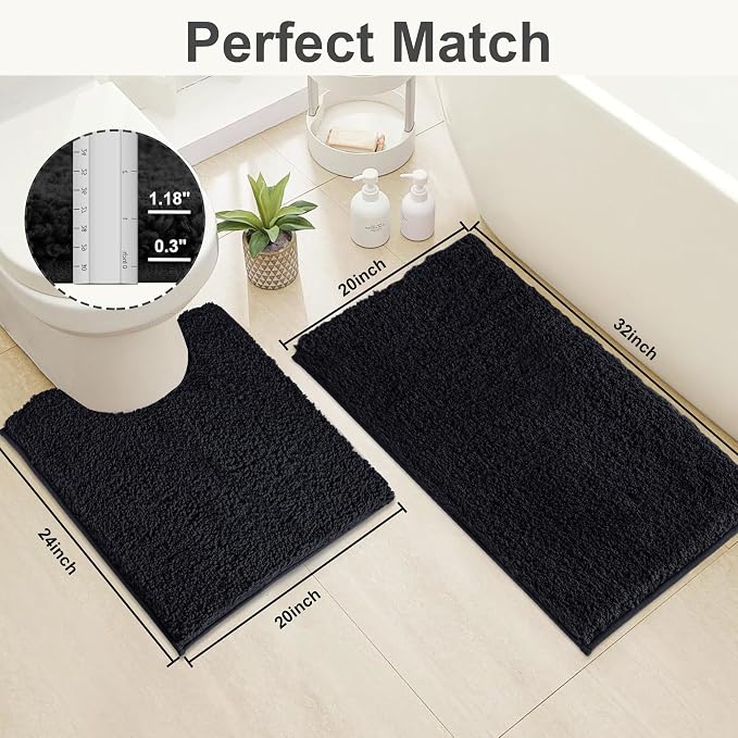 Bathroom Rugs Sets 2 Piece Non Slip Washable Bath Mat Set | Microfiber bath rug set with toilet mats for bathroom , Soft Absorbent toilet rug set TPR Rubber Backed bathroom floor mat