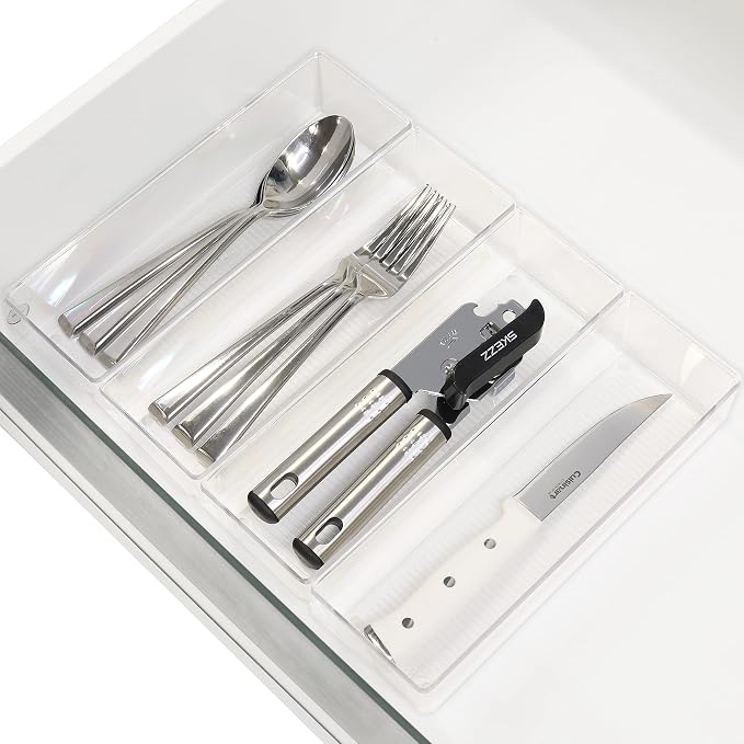 Simple Houseware Clear Drawer Organizer for Office Bin Desk Storage, 3.25"x 9.5", 4 Packs
