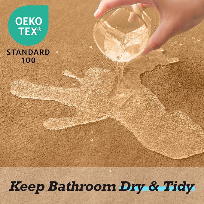 HUXMEYSON Bathroom Rugs Sets 3 Piece, Non-Slip & Quick Dry Bath Mat Set, Ultra Soft Velvet Bath Rugs for Bathroom, Toilet and Shower Floor, Khaki