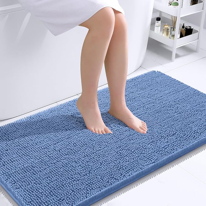 OLANLY Bathroom Runner Rugs 40x24, Extra Soft Absorbent Chenille Bath Rugs | Cornflower Blue, Quick-Drying Rubber Backing, Machine Washable Long Bath Mat for Bathroom Floor, Tub and Shower, Home Decor