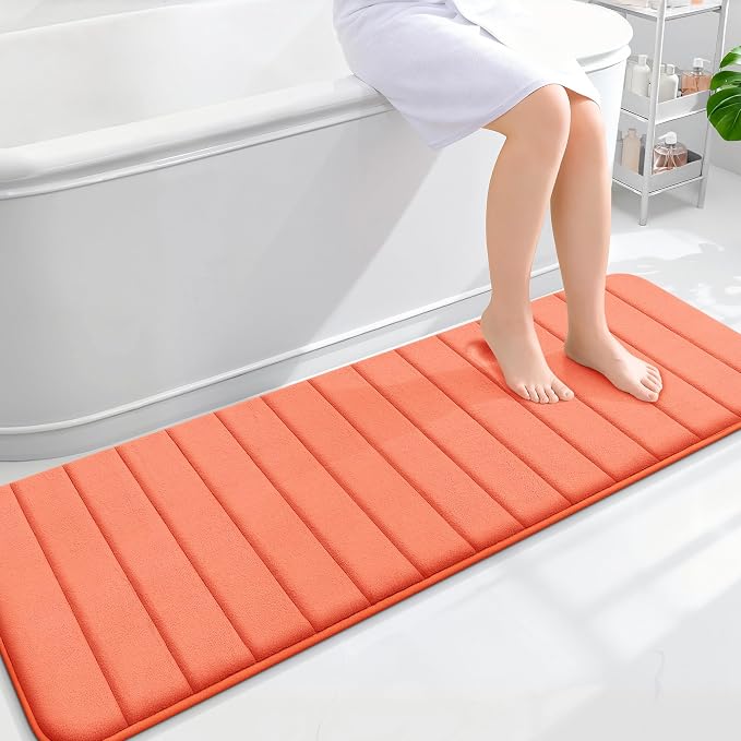 OLANLY Memory Foam Long Bathroom Rugs Runner 59x20, Super Soft Absorbent | Coral, Quick Dry Bath Mat, Machine Washable Shower Floor Rugs, Bathmat Carpet for Bathroom Floor, Tub and Shower