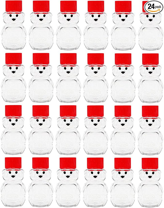 2 Ounce Honey Bears with Sealable Red Screw Top Lid - 24 Pack (2 oz. Bear, 24pk, Red)