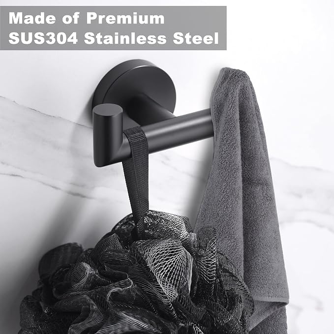 Towel Hooks For Bathrooms, Matte Black Towel Hook For Kitchen Bathroom, SUS304 Stainless Steel Coat Hook, Heavy Duty Double Towels Holder Hooks For Hanging Towels,Coats,Clothes,Wall Mount, 4Pack