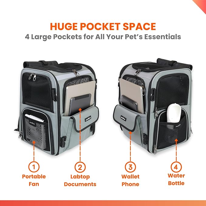 Crash-Tested Multi-Window & Expandable Cat Backpack Carrier | 2-in-1 Crash-Tested Portable Small Dog Car Seat & Pet Backpack Carrier | CPS Certified for Crash Protection & Safe Pet Travel