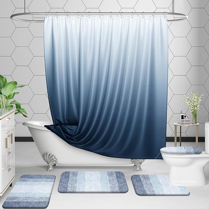 OLANLY Luxury Toilet Rugs U-Shaped 24x20, Soft Absorbent Microfiber Mat | Blue, Non-Slip Quick-Drying Rubber Backing, Machine Washable Plush Contour Bath Mat for Toilet Base, Home Decor Accessories