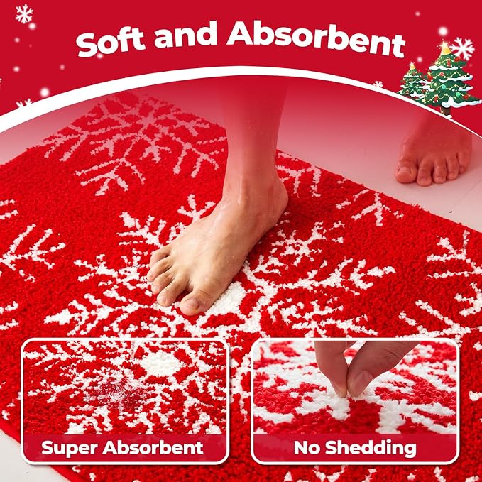 TYUU Christmas Bathroom Rugs, Extra Soft Absorbent Bath Rug Non Slip Washable Bathroom Mat Holiday Xmas Home Decor Indoor Bath Mat, Snowflake, 24"x36"