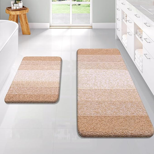 OLANLY Micorfiber Bathroom Rug Set 2 Piece, 47"x20"+24"x16" | Beige, Soft Absorbent Bath Rug Set, Non-Slip, Machine Wash Dry, Plush Shaggy Bath Mats for Bathroom