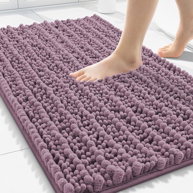 Smiry Bathroom Rugs 30X20, Extra Soft Rubber Backing Chenille Bath Mats | Deep Plum Machine Washable Non Slip Quick Dry Bath Mats for Bathroom Floor, Tub, Shower, Home Decor Accessories