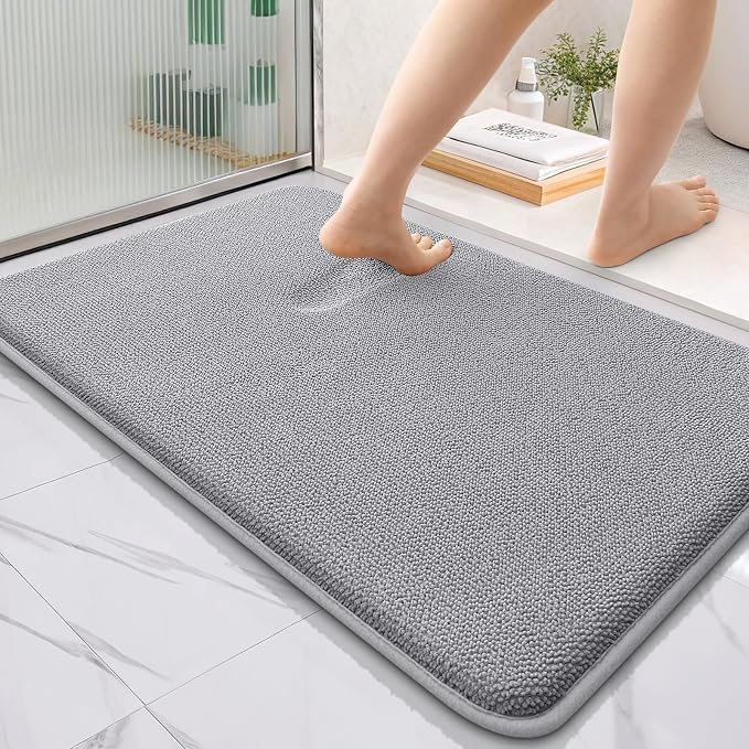OLANLY Thick Memory Foam Bathroom Rugs 35x24, Soft Absorbent Bath Mat, Grey | Quick Dry Bath Rugs, Non-Slip Carpet, Machine Washable Mats for Bathroom Floor, Tub and Shower, Home Decor Accessories