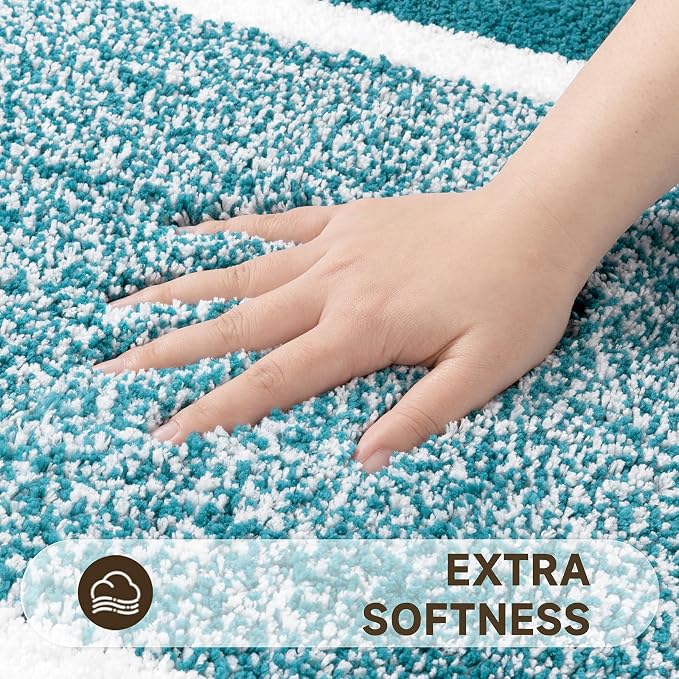 Pauwer Bathroom Rugs Set 5 Piece, Non Slip Microfiber Bath Mat, Aqua Blue | Washable Bathroom Mat with U Shaped Toilet Rug, Long Shower Runner, Toilet Lid Cover, Quick Dry Absorbent Plush Floor Carpet