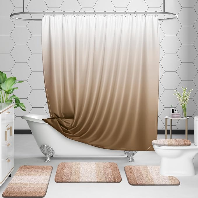 OLANLY Micorfiber Bathroom Rug Set 2 Piece, 47"x20"+24"x16" | Beige, Soft Absorbent Bath Rug Set, Non-Slip, Machine Wash Dry, Plush Shaggy Bath Mats for Bathroom