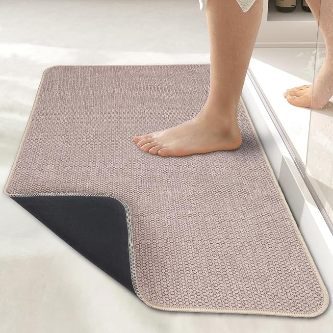 Bosap Bath Mat,Ultra Thin Bathroom Runner Rugs,Large Bath Mats for Bathroom,Quick Dry,Non-Slip,Machine Washable,Low Pile,Bath Rug,Shower Outside,Sink,Home Decor Accessories.Beige,2'x6'(24x72inch)