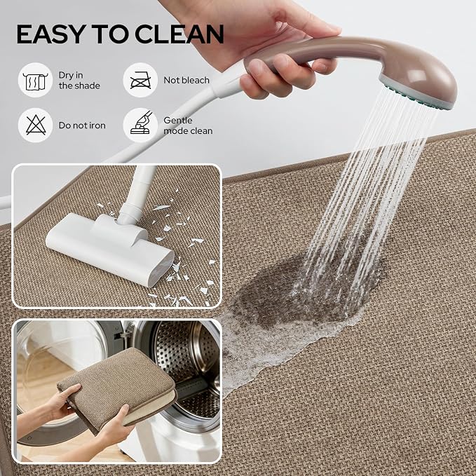 HOMEIDEAS Memory Foam Bathroom Rugs Set of 2, Beige 24"x17"+32"x20" | Ultra Absorbent Quick Dry Bath Mats with Non Slip PVC Backing, Machine Washable, Ideal for Bath Floor, Shower and Tub