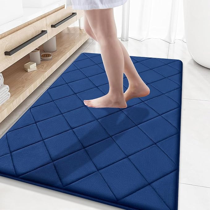 OLANLY Memory Foam Bath Mat 59x34, Ultra Soft and Absorbent Bathroom Rugs | Navy, Quick Dry, Machine Washable Shower Bath Rugs, Comfortable Bath Carpet for Bathroom Floor, Tub and Shower