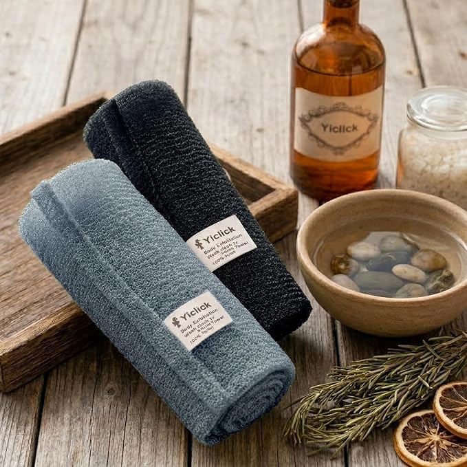 2PCS Exfoliating Washcloth Towel - Exfoliating Body Scrubber Exfoliator, Loofah Sponge Wash Cloth, Korean & Japanse & African Net Sponge Rag - Back Scrubber Washer (Silver Gray+Black)