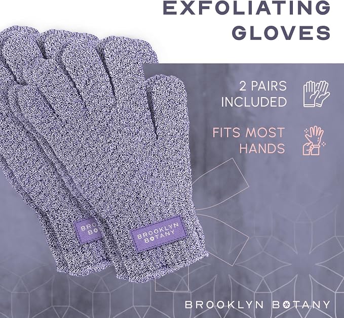 Brooklyn Botany Exfoliating Gloves for Bath and Shower – Heavy Duty Exfoliating Body Scrubber for Massage and Dead Skin Remover for Body – 2 Pairs